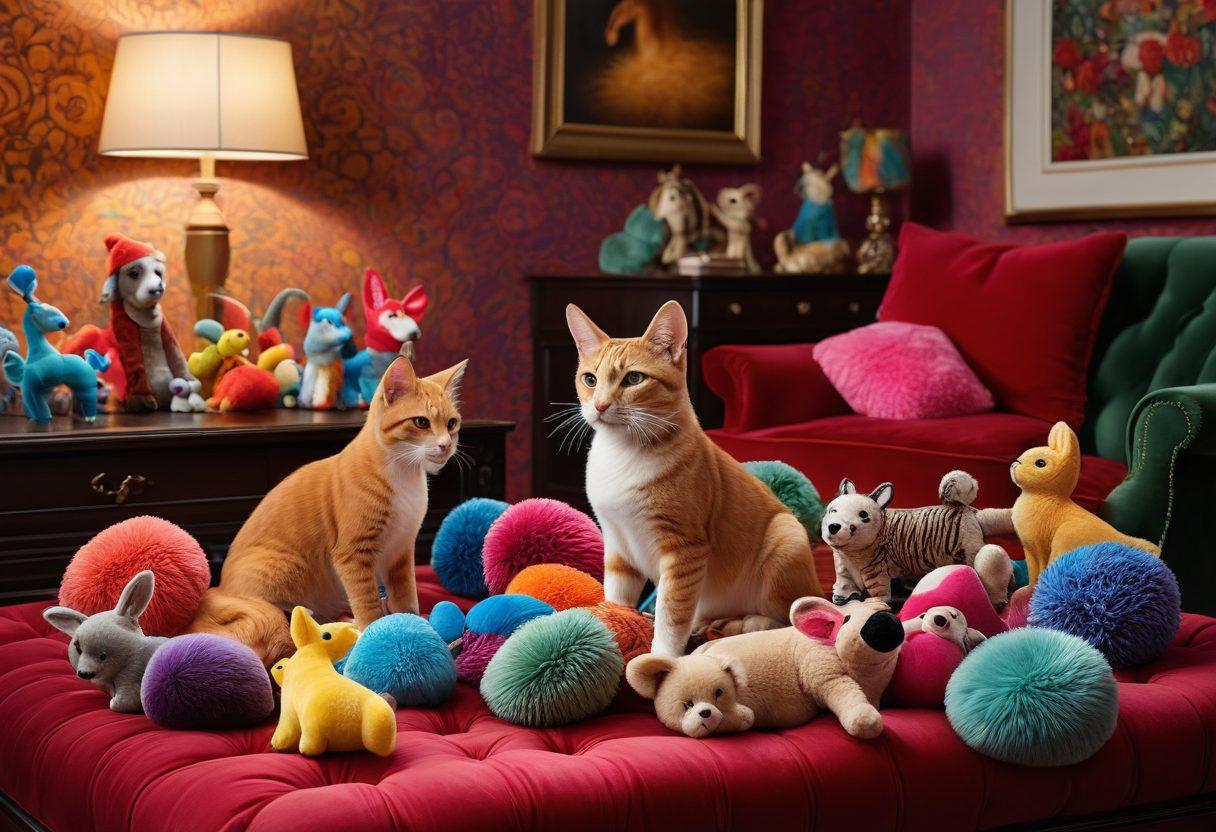 A vibrant display of colorful adult toys, elegantly arranged on a plush velvet surface. The scene is accentuated by soft lighting that casts playful shadows, emphasizing the textures and hues of the toys. Include elements of curiosity and fun, like plush animals or whimsical patterns in the background, to create an inviting atmosphere. The overall mood should blend sensuality with creativity. super-realistic. vibrant colors. soft lighting.